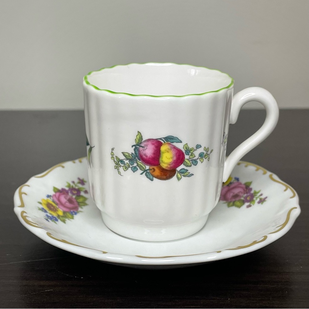 Floral White Porcelain Demitasse and Saucer Set